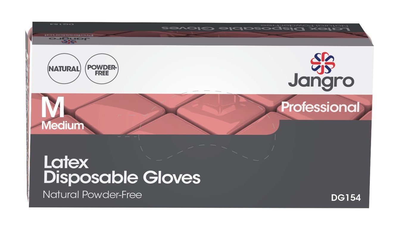 Jangro Disposable Powder Free Latex Gloves - Medium - Natural