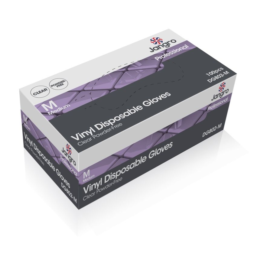 Jangro Professional Disposable Powder Free Vinyl Gloves - Medium - Clear