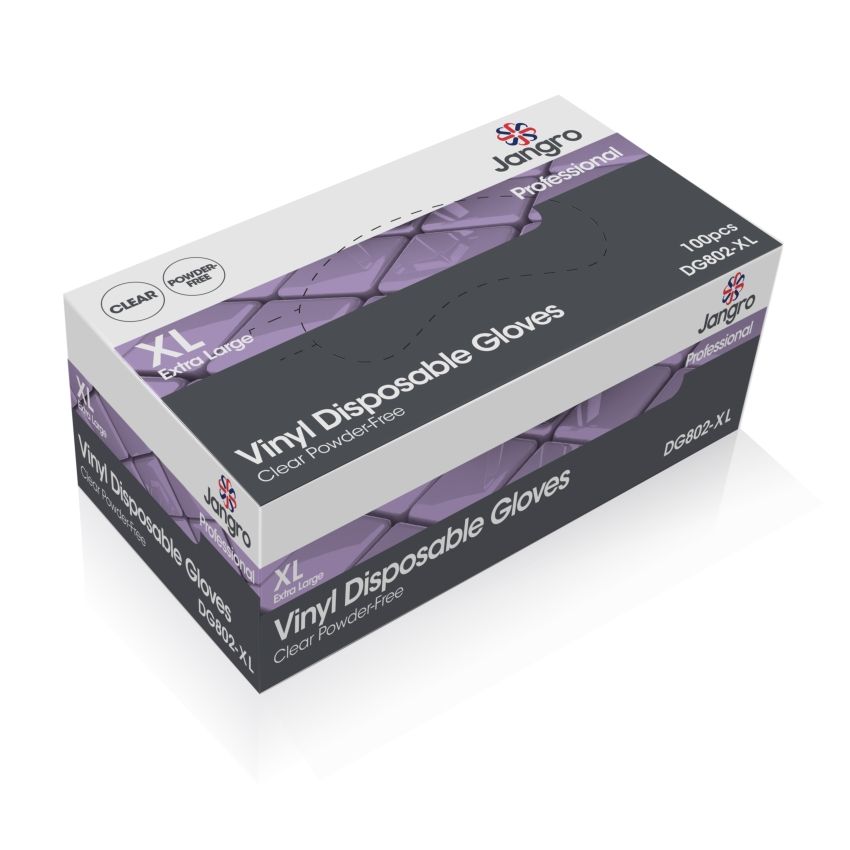 Jangro Professional Disposable Powder Free Vinyl Gloves - XL - Clear