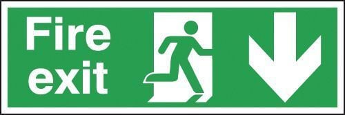 Fire Exit Sign - Self Adhesive - Arrow Down