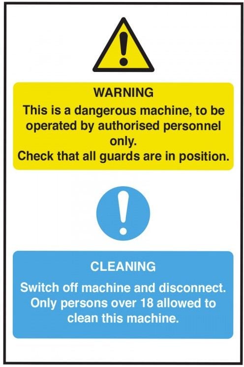 Dangerous Machine Warning / Cleaning Guide Vinyl Sticker