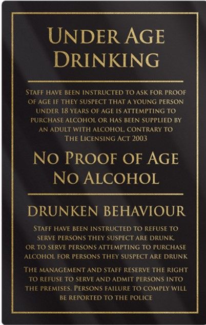 Under Age Drinking Rigid Sign - Rounded Corners - Black / Gold