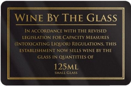 Wine By The Glass Rigid Sign - Rounded Corners - 125ml - Black / Gold