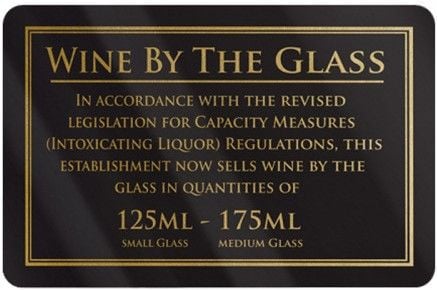 Wine By The Glass Rigid Sign - Rounded Corners - 125ml / 175ml - Black / Gold