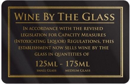 Wine By The Glass Rigid Sign - Rounded Corners - 175ml / 250ml - Black / Gold