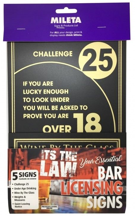 Essential Bar Licensing Sign Pack - 5 Signs - Black / Gold