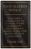 Food Allergy Notice Rigid Sign - Rounded Corners - Black / Gold﻿