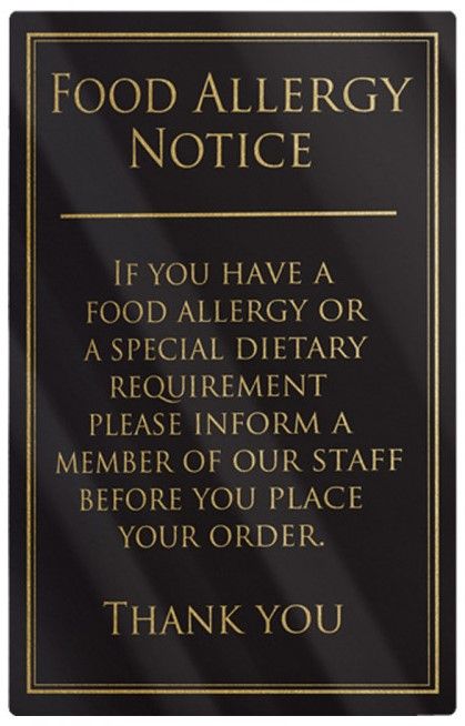 Food Allergy Notice Rigid Sign - Rounded Corners - Black / Gold﻿