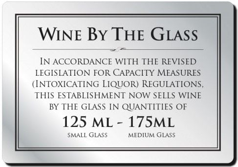 Wine By The Glass Rigid Sign - Rounded Corners - 125ml / 175ml - Silver / Black
