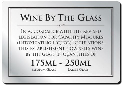 Wine By The Glass Rigid Sign - Rounded Corners - 175ml / 250ml - Silver / Black