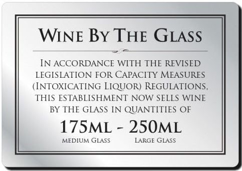 Wine By The Glass Rigid Sign - Rounded Corners - 125ml / 175ml / 250ml - Silver / Black