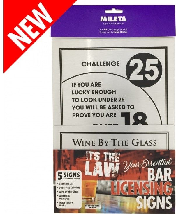 Essential Bar Licensing Sign Pack - 5 Signs - Silver / Black