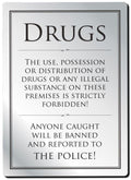 Drugs Policy Rigid Sign - Rounded Corners - Silver / Black