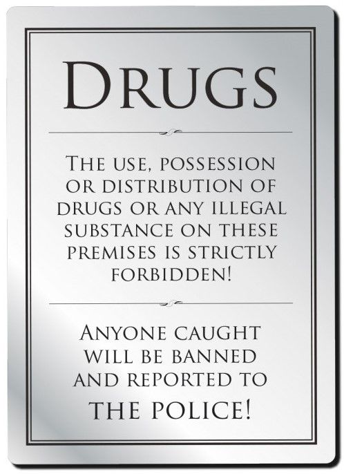 Drugs Policy Rigid Sign - Rounded Corners - Silver / Black
