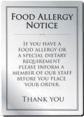 Food Allergy Notice Rigid Sign - Rounded Corners - Silver﻿ / Black