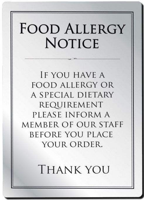Food Allergy Notice Rigid Sign - Rounded Corners - Silver﻿ / Black