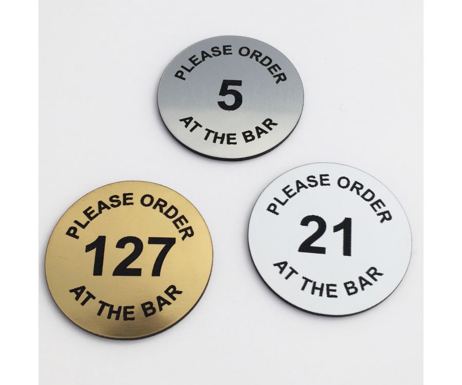 Indoor and Outdoor Table Number Discs - Order At The Bar - Silver