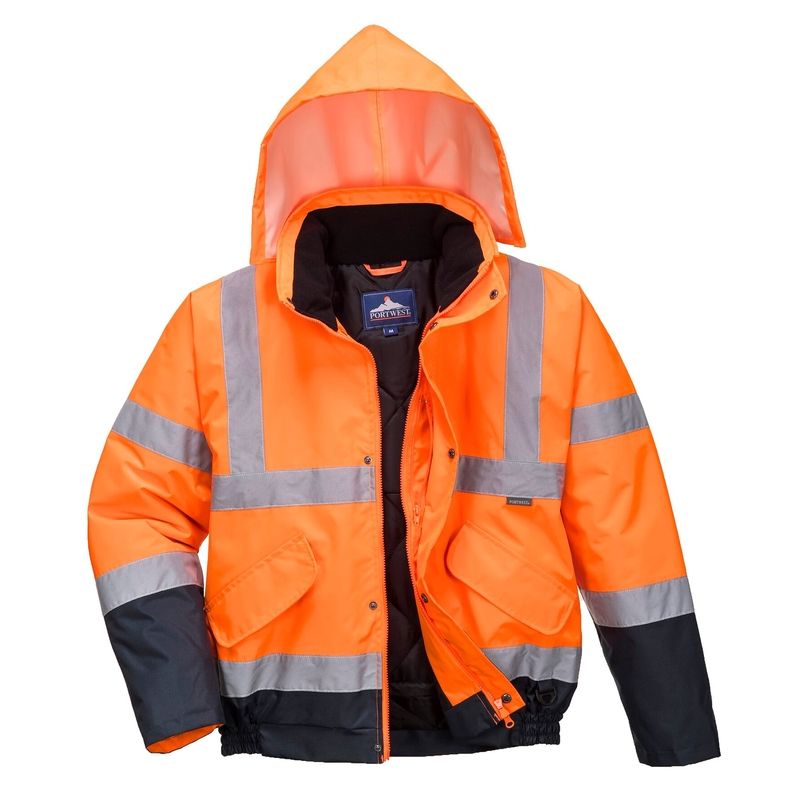 Hi-Vis Contrast Bomber Jacket - S - Orange / Navy