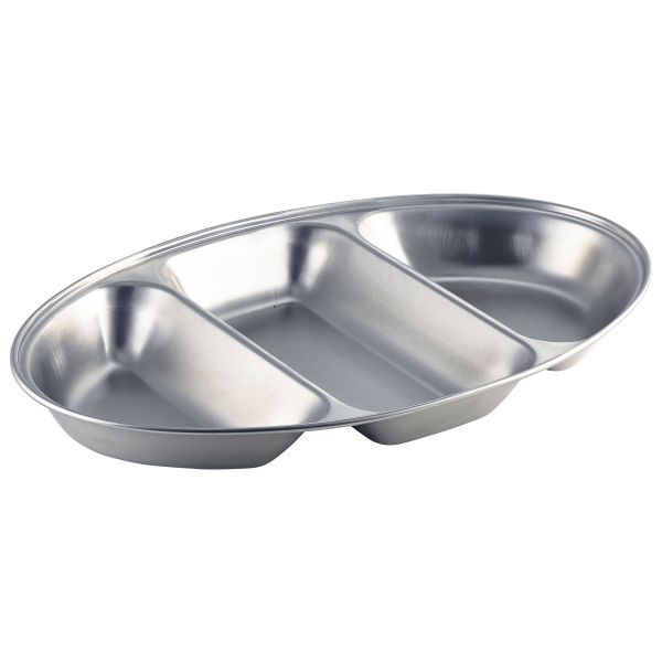 GenWare Stainless Steel 3-Division Oval Vegetable Dish - 35cm
