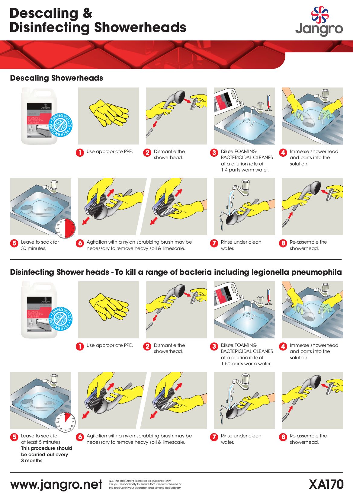 Jangro Descaling & Disinfecting Showerheads Wall Chart - A4