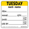 Removable Trilingual Day / Use By Labels - Tuesday