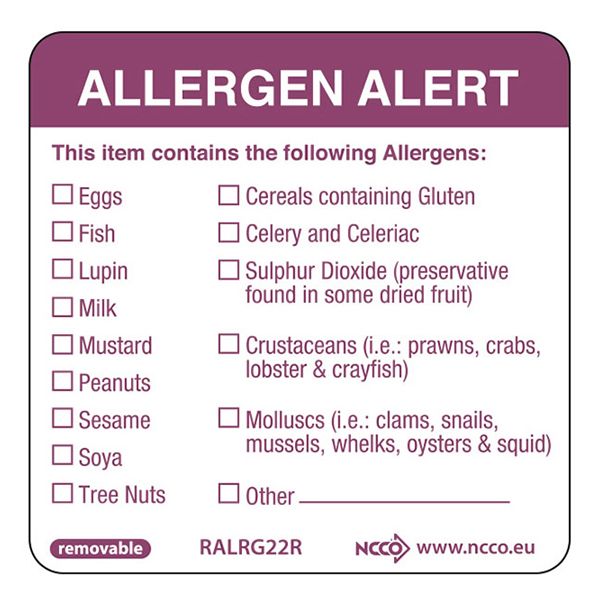 Removable Allergen Alert Labels