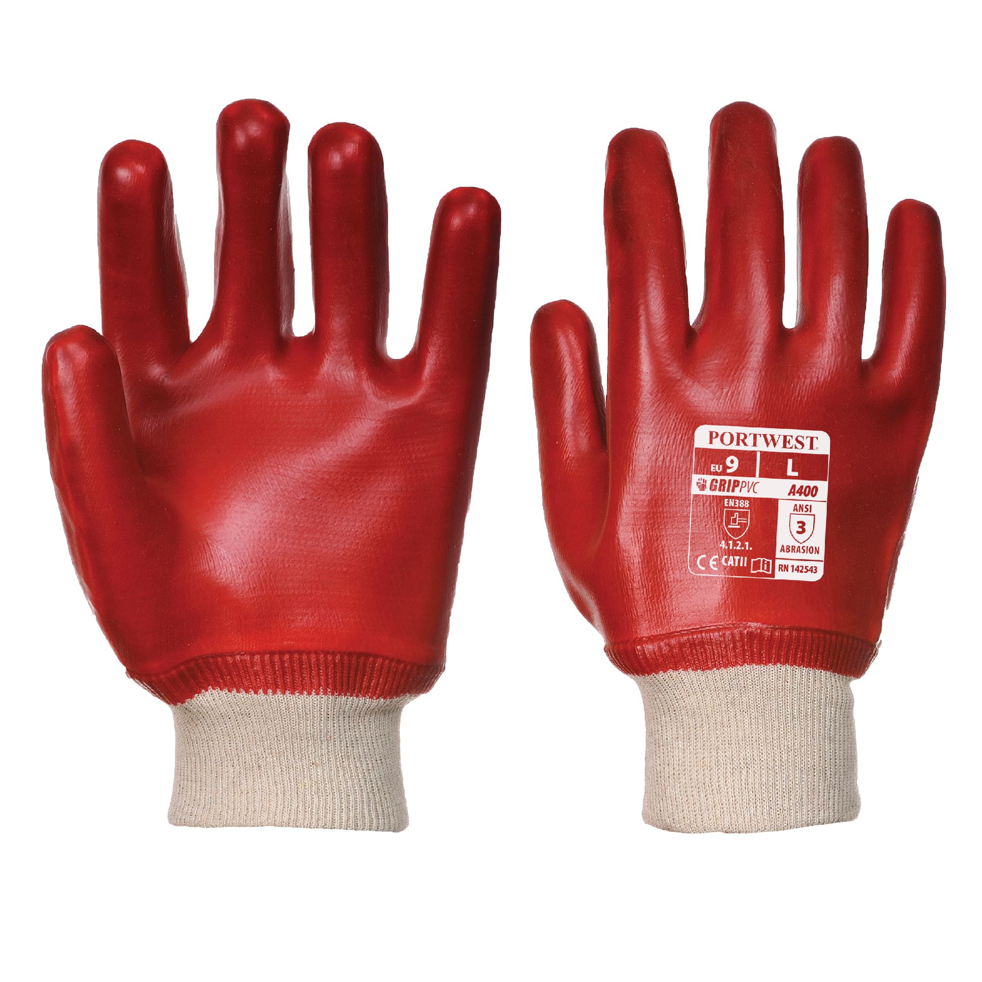 PVC Knitwrist Gloves - 8 / M - Red