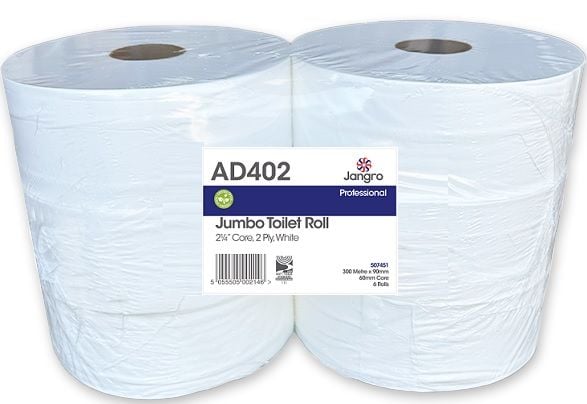 Jangro 2 Ply Jumbo Toilet Rolls - 6cm - White