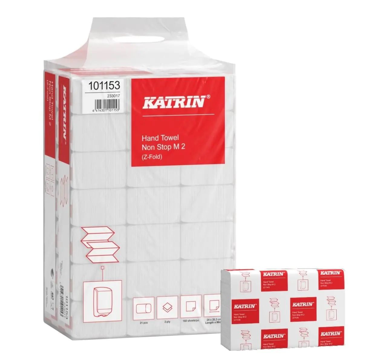 Katrin Z-fold Paper Towels Non-Stop Medium 160 Sheets 2-Ply, Handy Pack