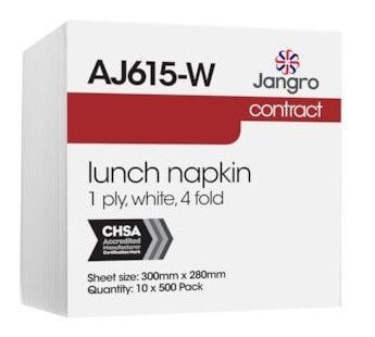 Jangro Contract 1 Ply Lunch Napkins - 4 Fold - White