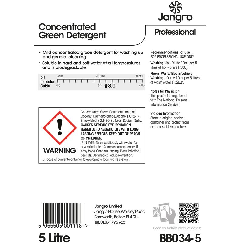Jangro Professional Concentrated Detergent - Green - 5L