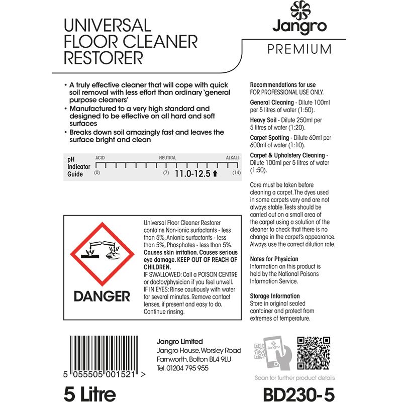Jangro Premium Universal Floor Cleaner Restorer - 5L