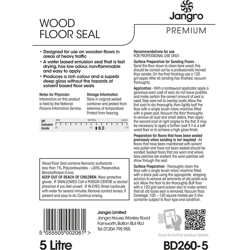 Jangro Premium Wood Floor Seal - 5L