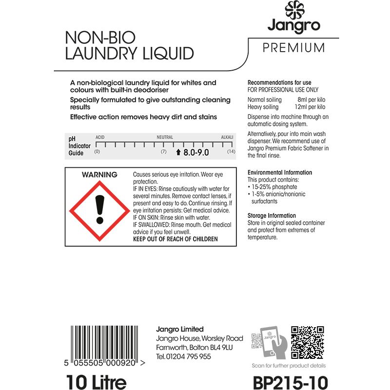 Jangro Premium Non-Bio Laundry Liquid - 10L