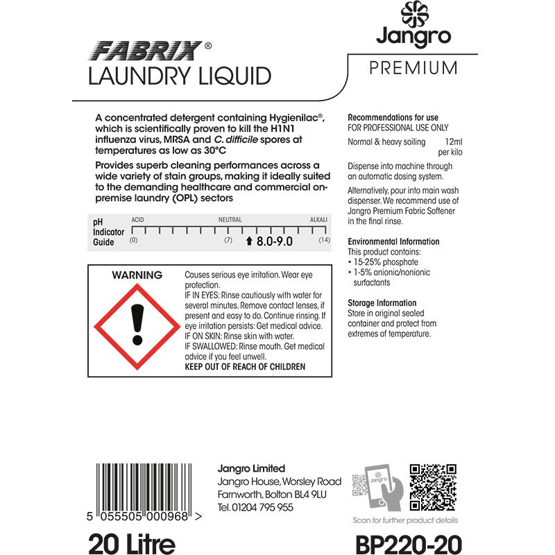 Jangro Premium Fabrix® Laundry Liquid - 20L