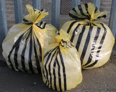 Clinical Tiger Striped Waste Sacks - 90L - Yellow