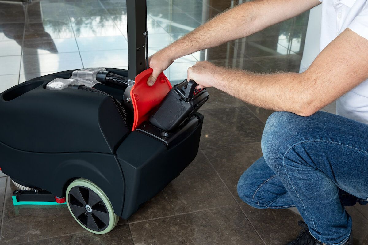 Numatic TTB1840NX-R Cordless Compact Scrubber Dryer with two batteries