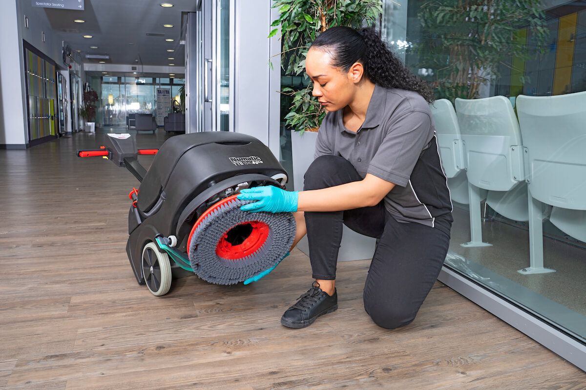 Numatic TTB1840NX-R Cordless Compact Scrubber Dryer with two batteries