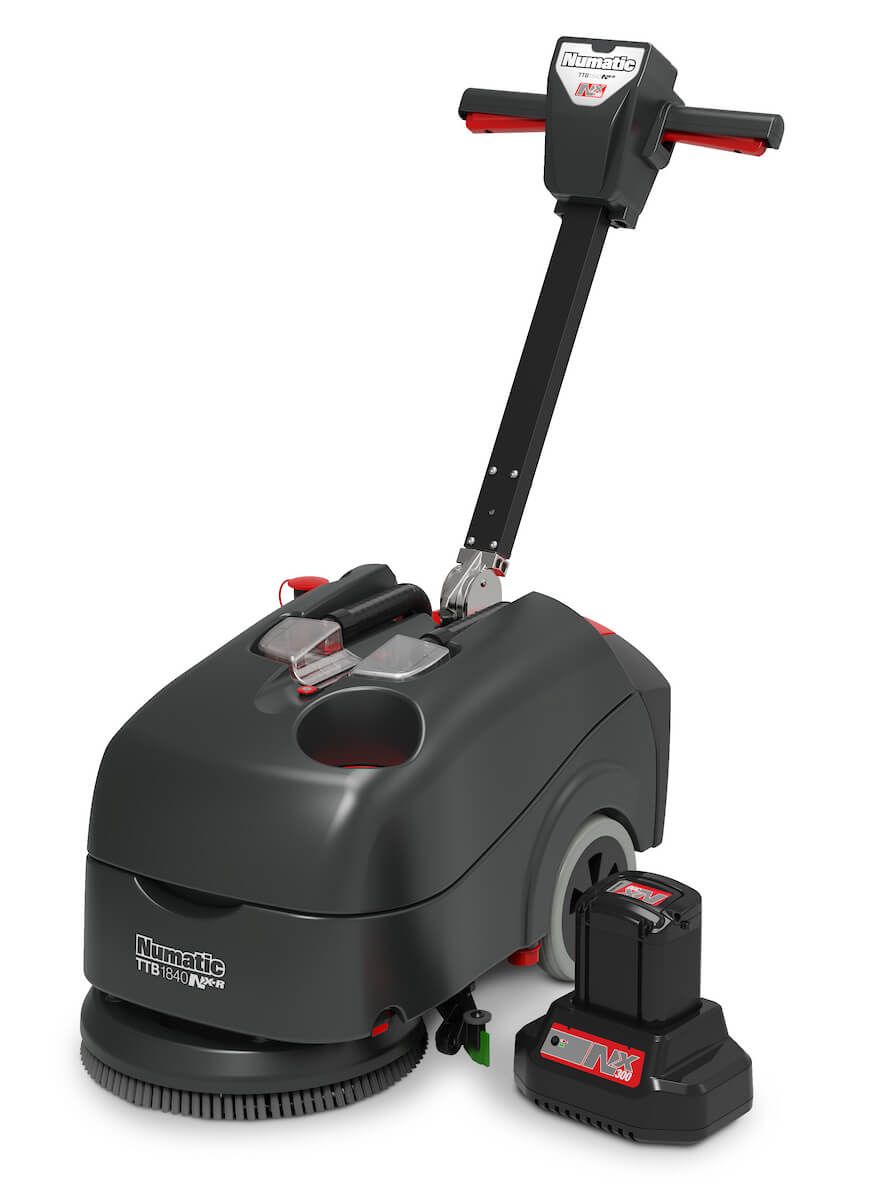 Numatic TTB1840NX-R Cordless Compact Scrubber Dryer with two batteries
