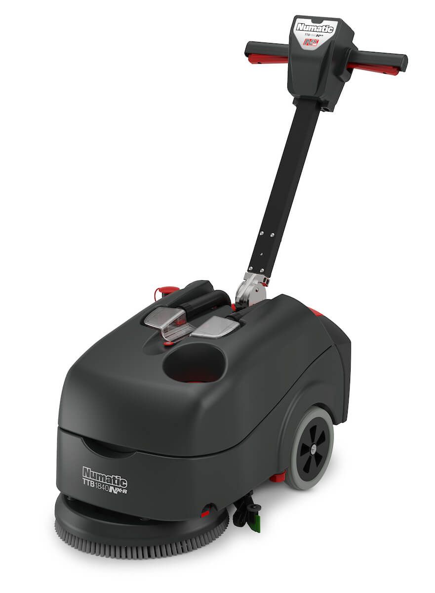 Numatic TTB1840NX-R Cordless Compact Scrubber Dryer with two batteries