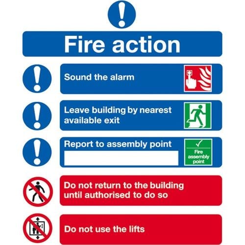 Fire Action Sign - Rigid - 300mm