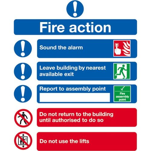 Fire Action Sign - Rigid - 300mm