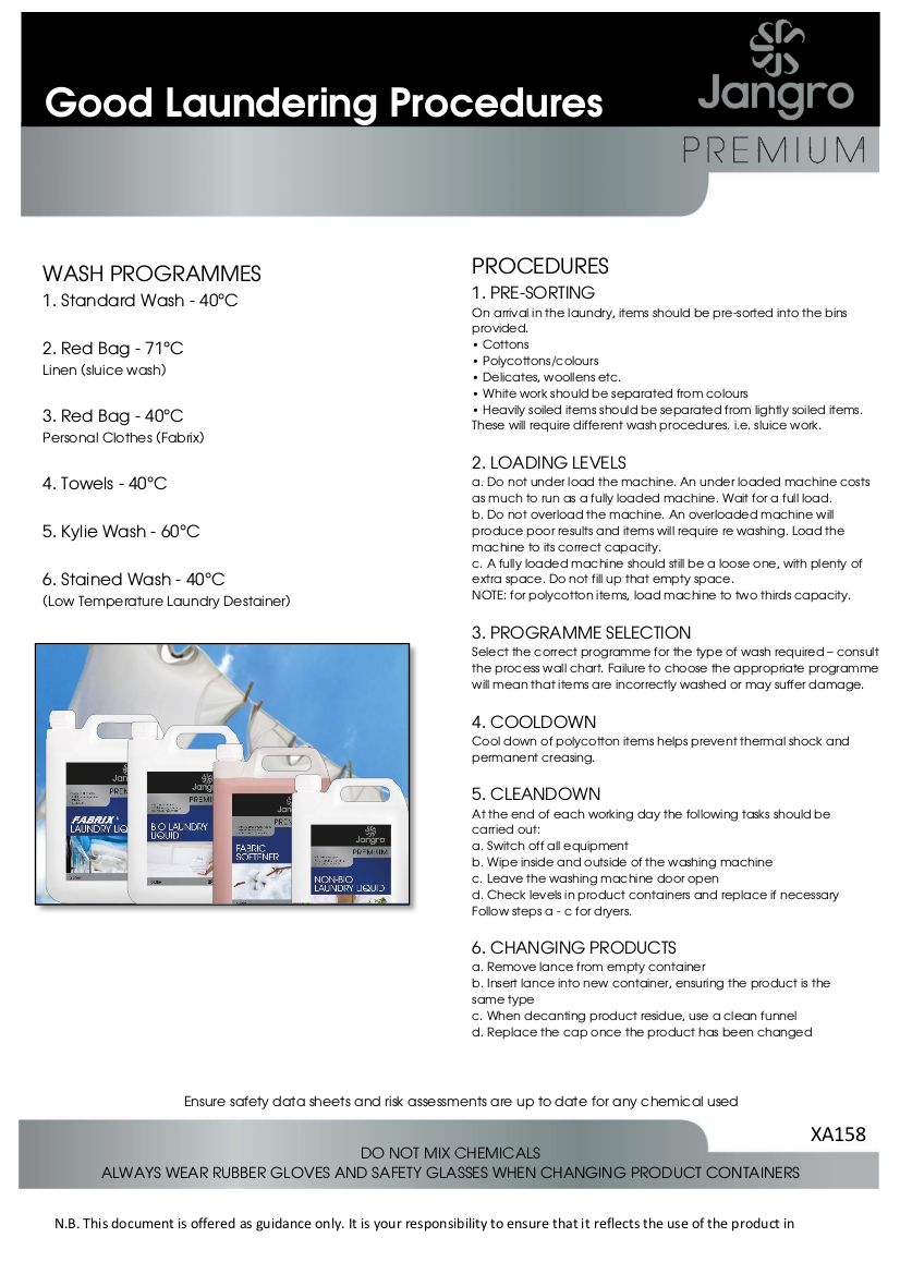 Jangro Premium Laundry Procedures Wall Chart - A3