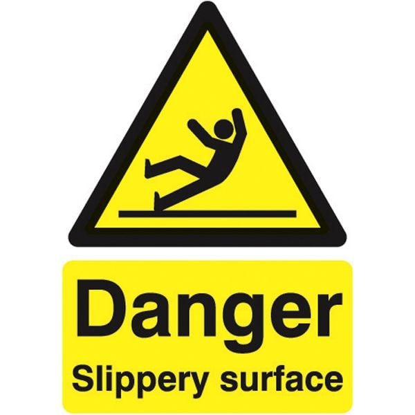 Danger Slippery Surface Sign - Self Adhesive - 210mm