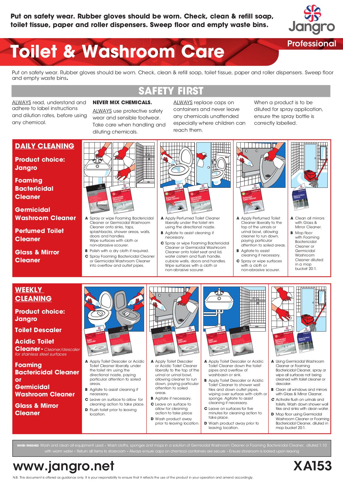 Jangro Professional Toilet & Washroom Care Wall Chart - A3
