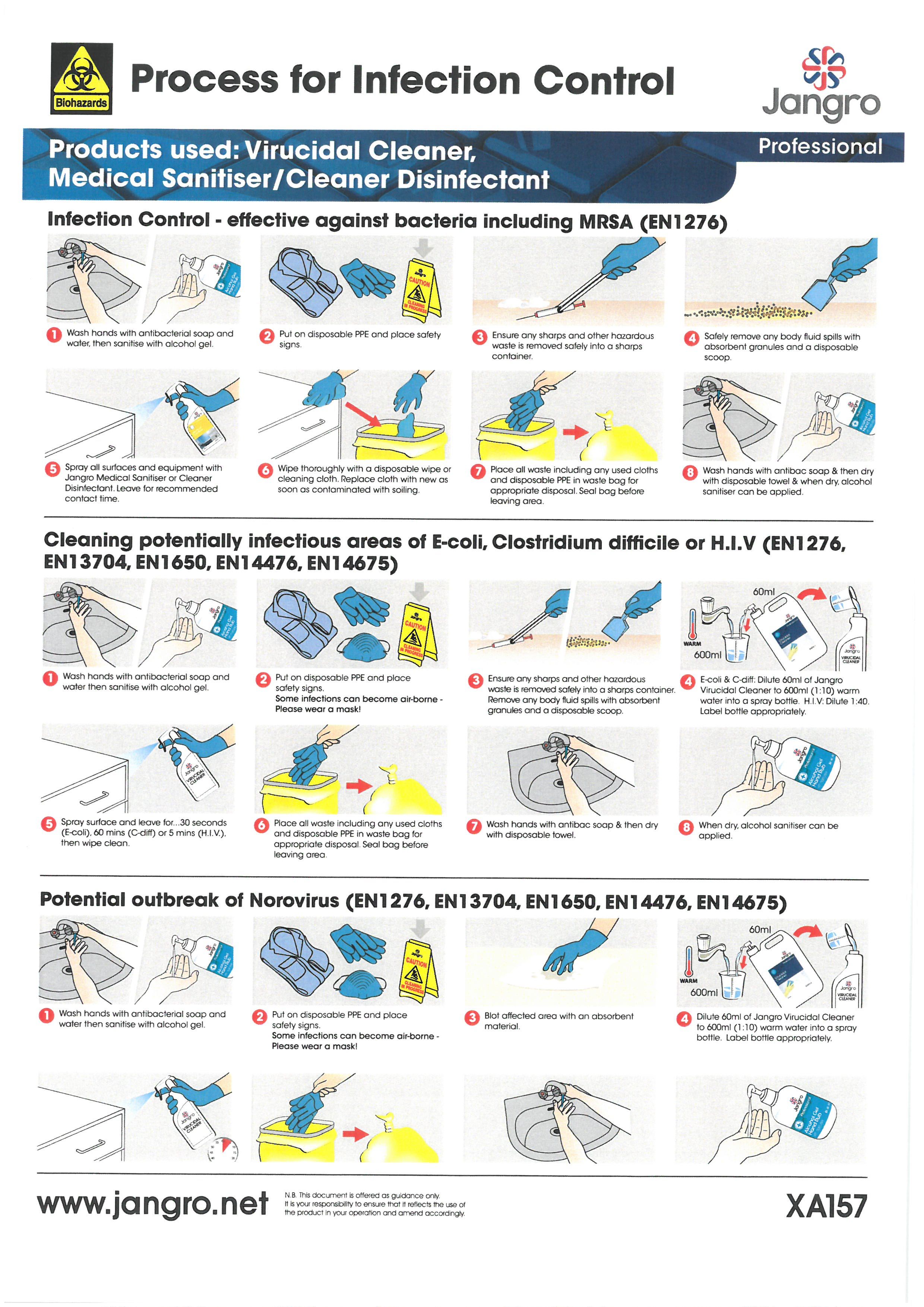 Jangro Professional Infection Control Wall Chart - Virucidal Cleaner - A4